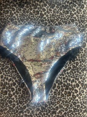 For Love & Lemons Silver Sequin High-Waist Bikini Bottoms NWT XS